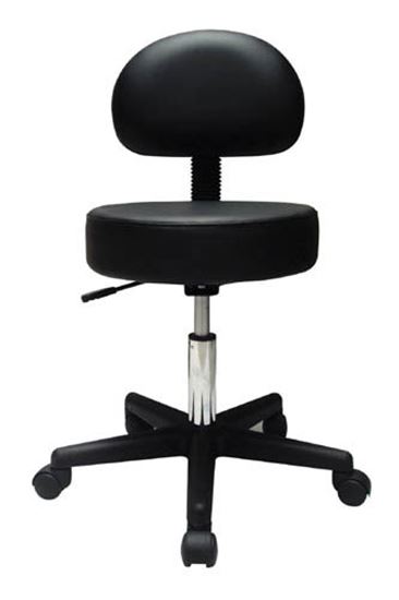 Pneumatic Doctors Stool Black W-Back Rest W-O Foot Ring